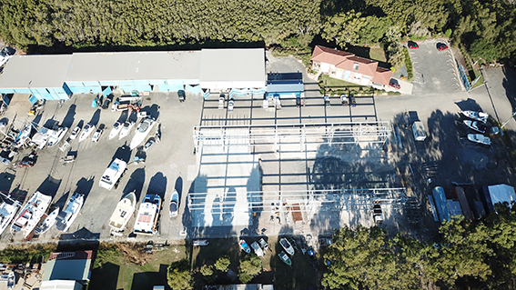 Overahead shot of dry rack and stack boat storage